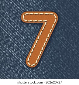 Number 7 made from leather on jeans background - vector illustration