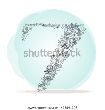 Number 7. Made from leaves and grass, vector