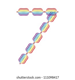Number 7 made in rainbow colors on white background