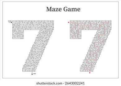 Number 7 maze game pattern decorative design template