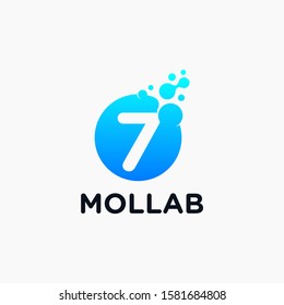Number 7 with molecule element. Lab Logo Design concept. Design Vector with Dots and Bubbles. perfect for technology, digital, software, network and science brand. - vector