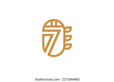 Number 7 Monoline Logo Vector