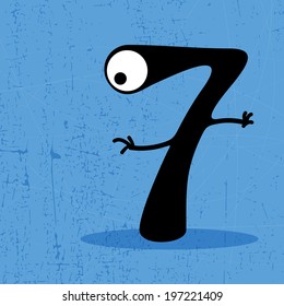 Number 7 Monster on grunge background. vector illustration