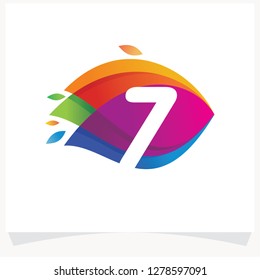 Number 7 Negative space design. Number 7 logo at colorful multicolor background