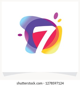 Number 7 Negative space design. Number 7 logo at colorful multicolor splash background