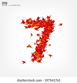 Number 7. Numbers with origami paper bird on abstract background