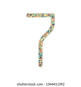 Number 7, numeral, seventh. Colored mosaic with polygons