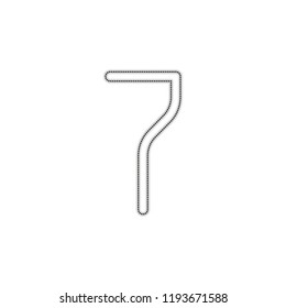 Number 7, numeral, seventh. Dotted outline silhouette with shadow on white background