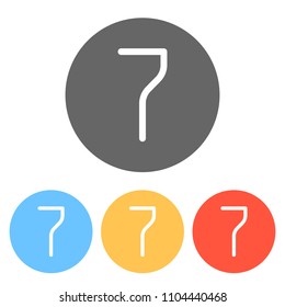 Number 7, numeral, seventh. Set of white icons on colored circles