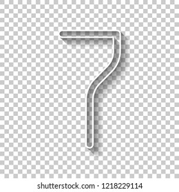 Number 7, numeral, seventh. White outline sign with shadow on transparent background