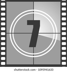 Number 7 From Old Movie Count Down (seven). Film Countdown Number. Vector Illustration EPS 10.