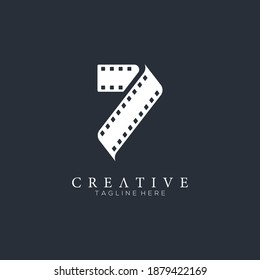 Number 7 on white with the logo design of Film strip