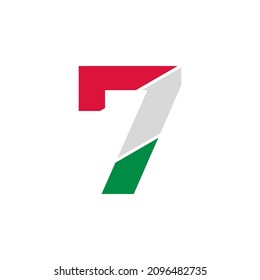 Number 7 Paper Cutout with Italian Flag Color Logo Design Template
