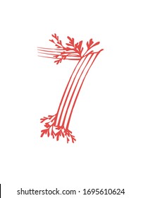 Number 7 pink colored seaweeds underwater ocean plant sea coral elements flat vector illustration on white background