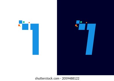 Number 7 pixel logo design. Digital number seven elements