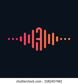 Number 7 with Pulse music player element. Logo template electronic music, equalizer, store, dj, nightclub, disco. Audio wave logo concept, Multimedia Technology themed, Abstract Shape. - vector