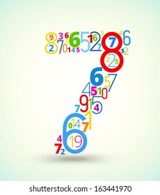 Number 7,  from rainbow colored numbers typography vector font
