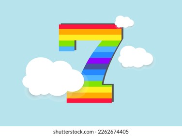 Number 7 Rainbow counting learn object design, abstract rainbow Number for kids, love, family and scholl concept vector illustration design