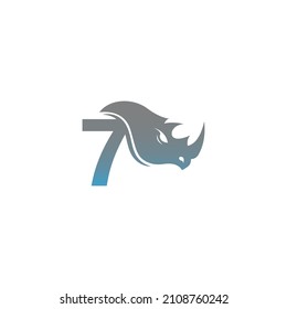 Number 7 with rhino head icon logo template vector