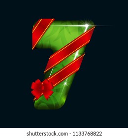 Number 7 with ribbons. Vector Illustration. Can be used in typography, on present cards or etc.