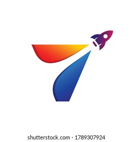 número 7 con cohete, logotipo del cohete