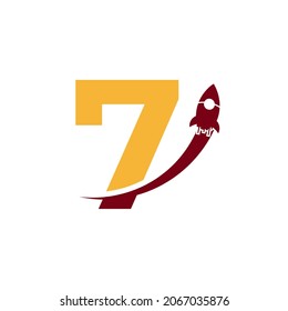 Número 7 con símbolo del logotipo del cohete. Ideal para empresas, viajes, start-ups y Logísticos