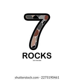 número 7 con la ilustración de la plantilla de logotipo de las rocas