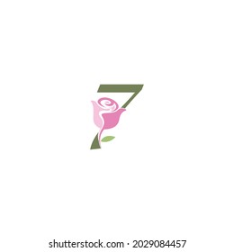 Number 7 with rose icon logo vector template illustration
