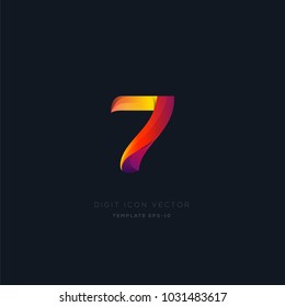 Number 7 seven multi colour digit icon vector template.
