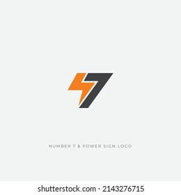 Número 7 siete y icono del logotipo del signo de la luz de encendido
