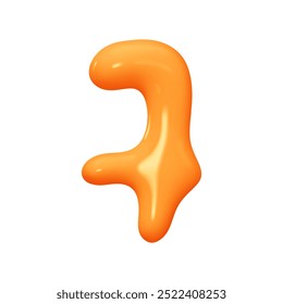 Number 7. Seven Number sign orange soft color. Realistic 3d design in cartoon liquid paint style. Isolated on white background. vector illustration