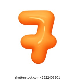 Number 7. Seven Number sign orange soft color. Realistic 3d design in cartoon balloon style. Isolated on white background. vector illustration