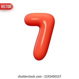 Number 7. Seven Number sign red color. Realistic 3d design in cartoon balloon style. Isolated on white background. vector illustration