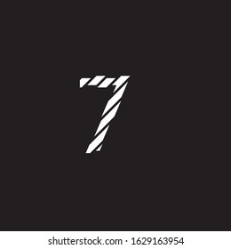 number 7 seven, stripes in white with the appearance of broken