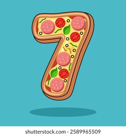 The number 7 is in the shape of a pizza