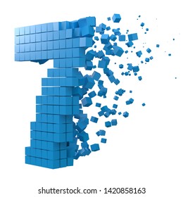 number 7 shaped data block. version with blue cubes. 3d pixel style vector illustration. suitable for blockchain, technology, computer and abstract themes.