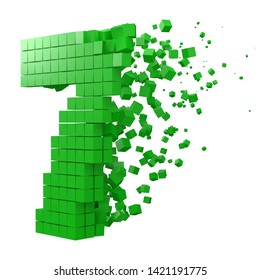 number 7 shaped data block. version with green cubes. 3d pixel style vector illustration. suitable for blockchain, technology, computer and abstract themes.