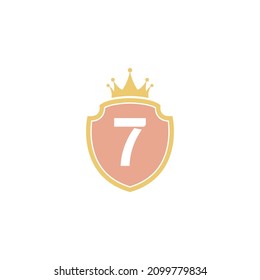 Number 7 with shield icon logo design illustration vector