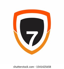 Number 7 shield technology logo or symbol template design