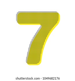 Number 7 sign design template element. Vector. Yellow icon with square pattern duplicate at white background. Isolated.