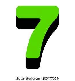 Number 7 sign design template element. Vector. Green 3d icon with black side on white background. Isolated.