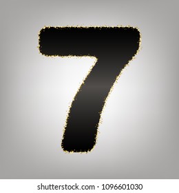 Number 7 sign design template element. Vector. Blackish icon with golden stars at grayish background.