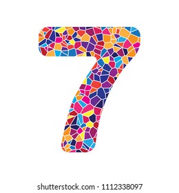 Number 7 sign design template element. Vector. Stained glass icon on white background. Colorful polygons. Isolated.