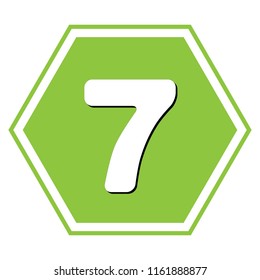 Number 7 sign design template element. Vector. White icon with black shadow at yellow green honeycomb on white background.