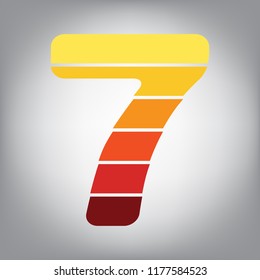 Number 7 sign design template element. Vector. Horizontally sliced icon with colors from sunny gradient in gray background.