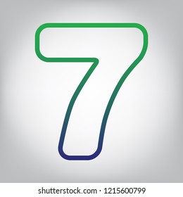Number 7 sign design template element. Vector. Green to blue gradient contour icon at grayish background with light in center.