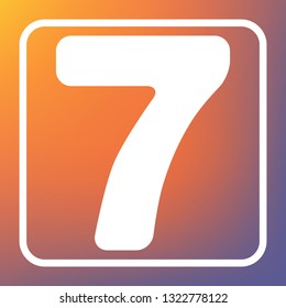 Number 7 sign design template element. Vector. White icon on transparent button at orange-violet gradient background.