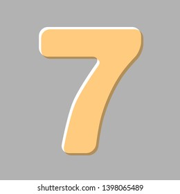 Number 7 sign design template element. Emboss effect with light orange icon on gray background.