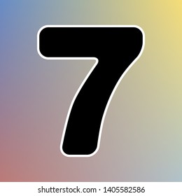 Number 7 sign design template element. Black icon in white shell at pastel color background. Illustration.