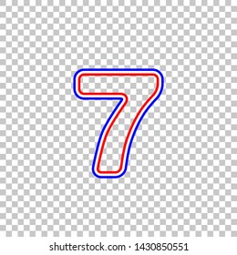 Number 7 sign design template element. Red, white and contour icon at transparent background. Illustration.
